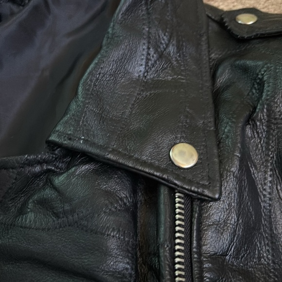 Vintage 90's Flight Path Black Leather Jacket Moto Biker Patchwork Size M - Picture 5 of 12